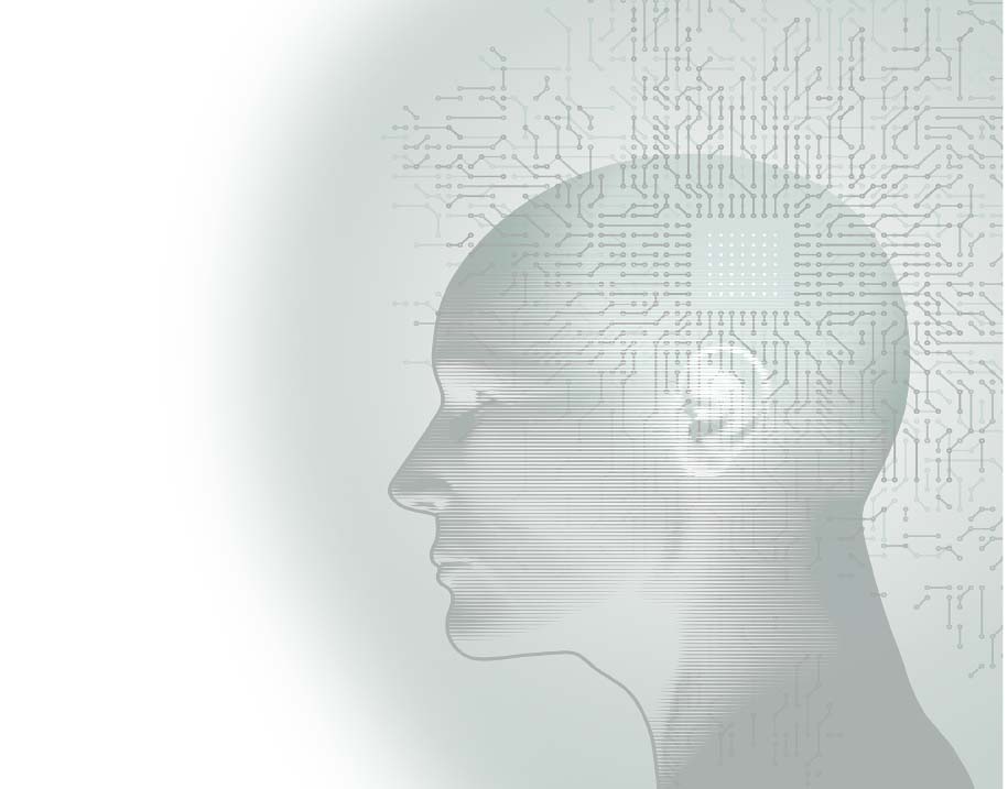 abstract illustration of a human head with computer circuits