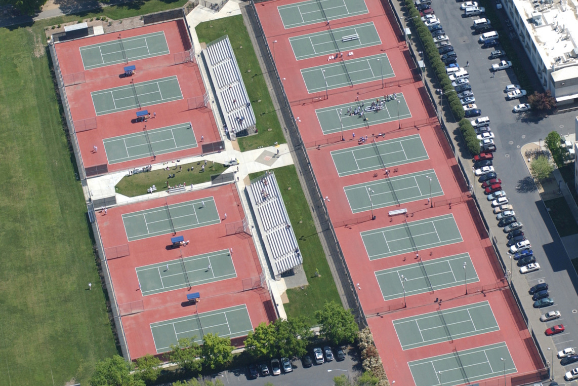 Aerial view of the UC Davis tennis courts. Jim Con Rummelhoff