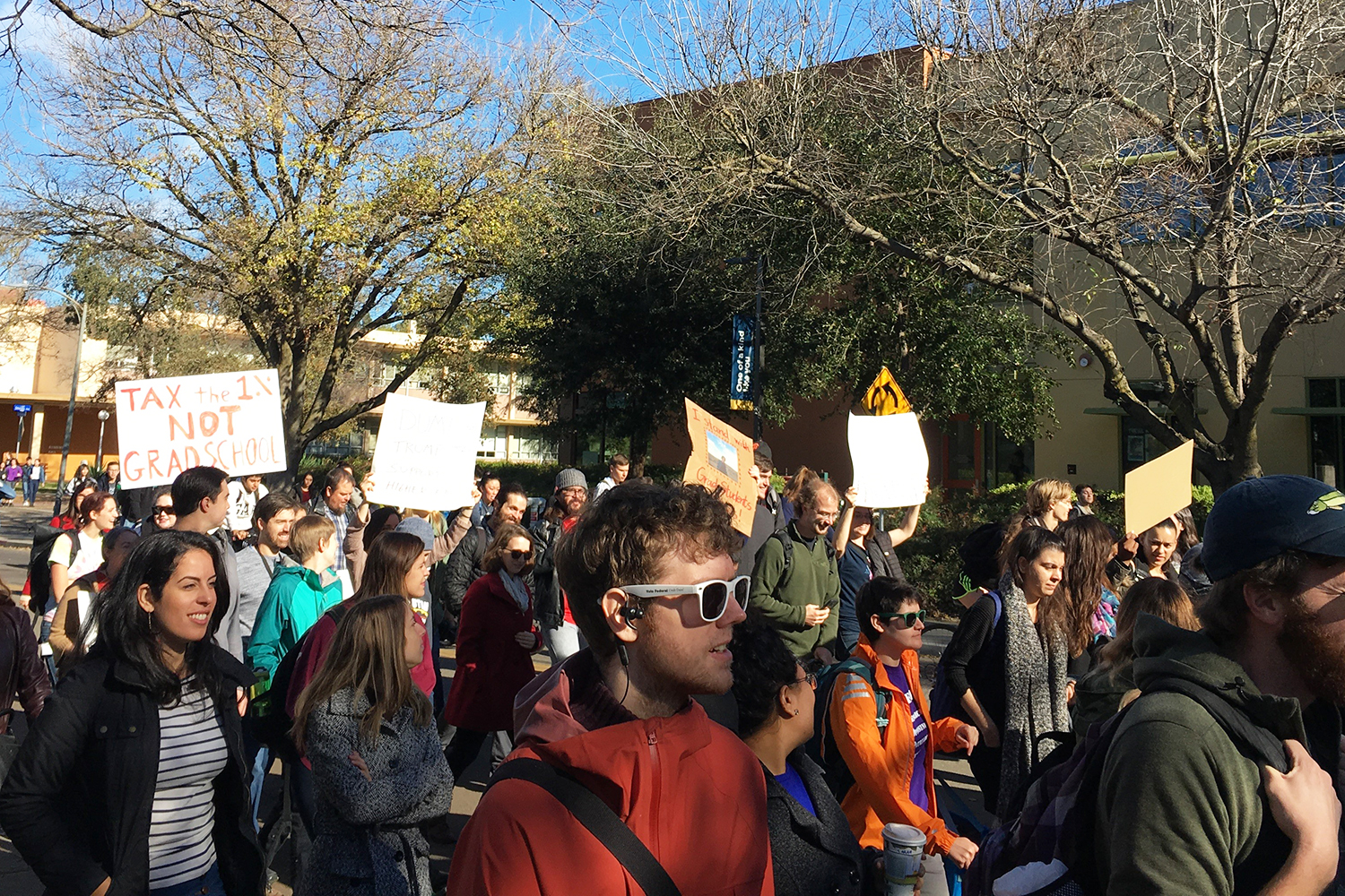 UC Davis graduate students march to protest a new tax bill that would repeal tuition-free waivers. Greg Watry/UC Davis