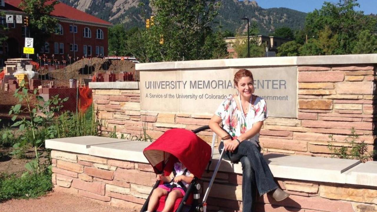 UC Davis assistant professor Rebecca Calisi Rodriguez with her daughter in Colorado during an annual conference of the Animal Behavior Society. (Photo courtesy Rebecca Calisi Rodriguez) 