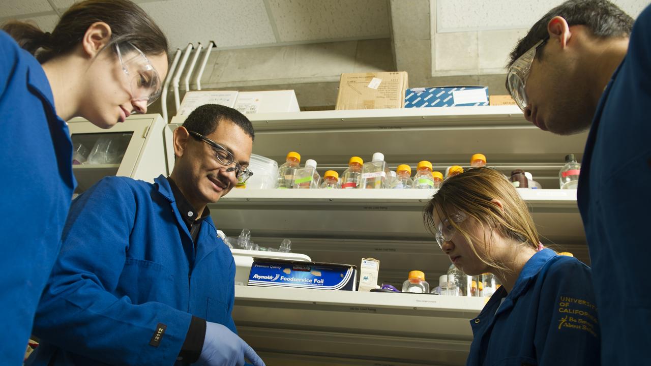 Faculty and students in lab