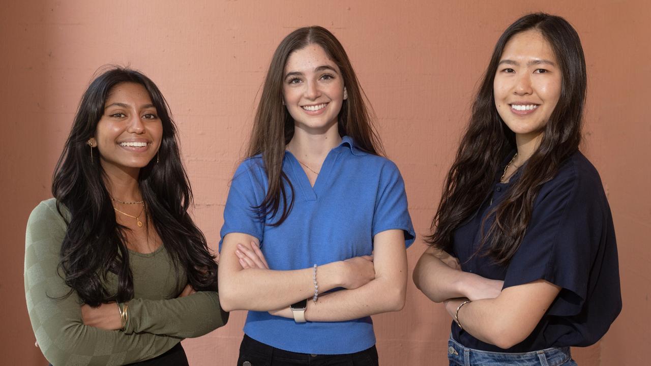 From left, Avantika Gokulnatha, a third-year genetics and genomics major, Madeleine Rose a second-year cognitive science major, and Shih-Na Liu a third-year evolution, ecology and biodiversity major all conduct research as undergraduates at UC Davis. (Gregory Urquiaga/UC Davis)