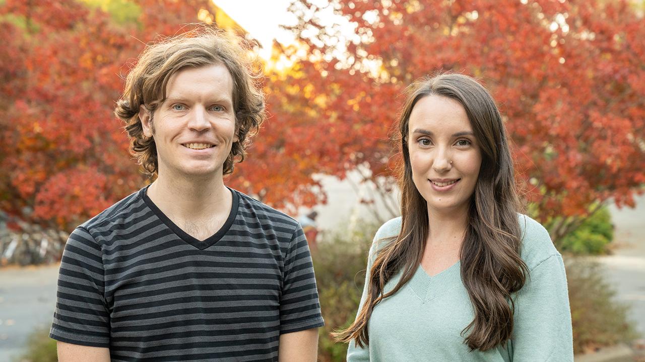 Ben Cox and Rebecca McGillivary, postdoctoral researchers in the Department of Molecular and Cellular Biology, have received 2022 Hartwell Biomedical Research Fellowships. (Sasha Bakhter / UC Davis)