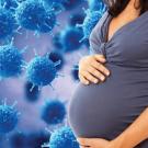 Pregnant woman on viral background