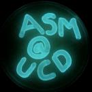 Fluorescent blue lettering spelling ASM @ UCD