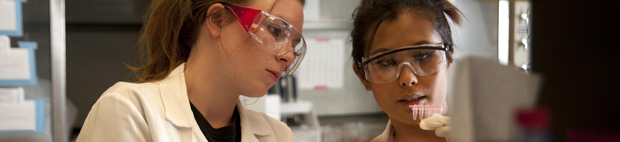 Two female students in lab