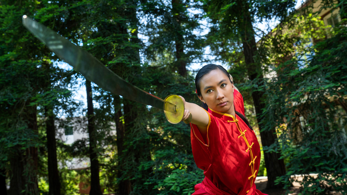 Emily Eijansantos performs Wushu martial arts.