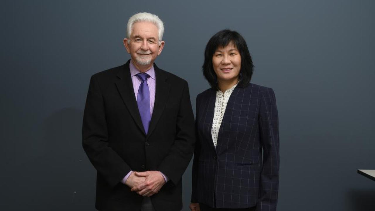 Professor Cameron Carter, School of Medicine (left) and Li Tian, associate professor in the Department of Plant Sciences will be co-directors of the Cannabis and Hemp Research Center at UC Davis. The center will guide and support cannabis- and hemp-related research across the Davis and Sacramento campuses. Cameron Carter and Li Tian