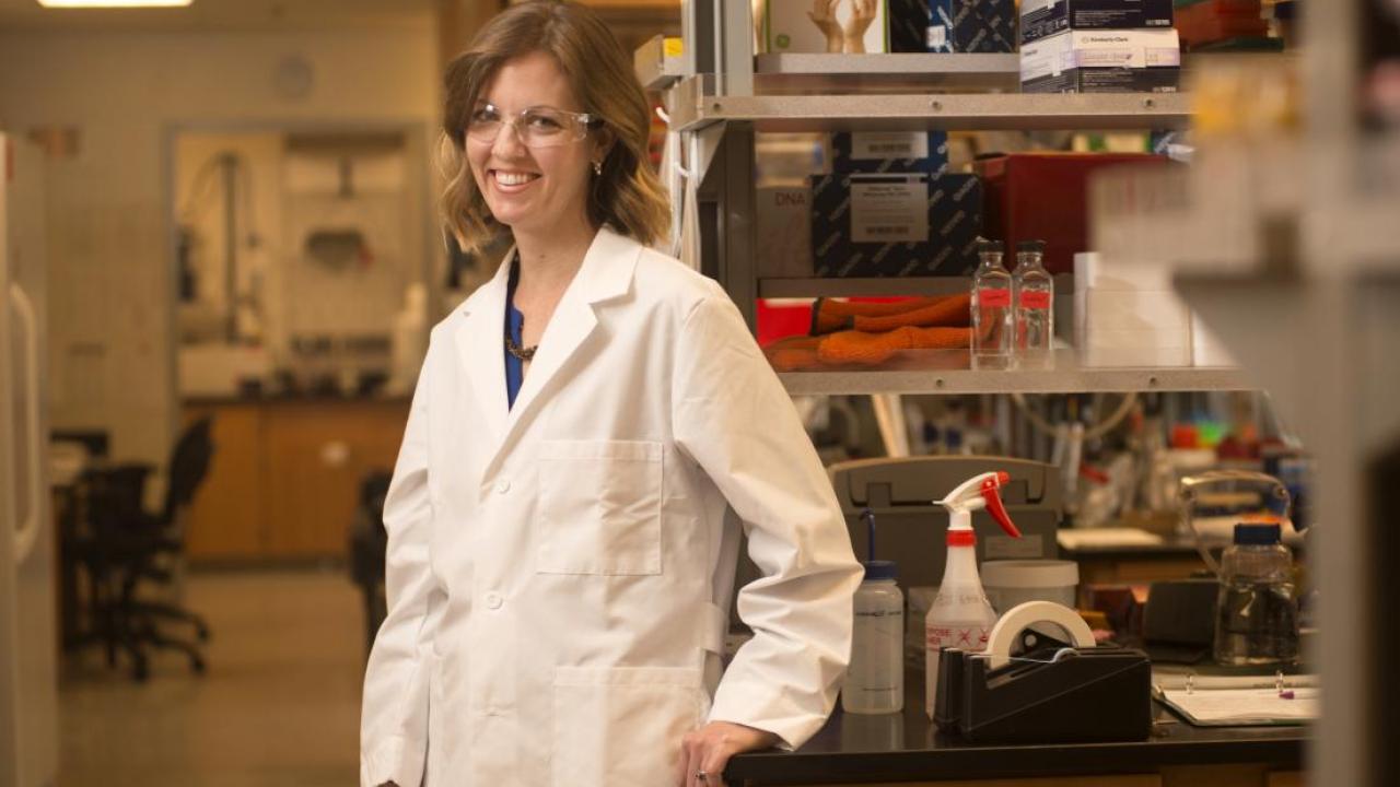 Assistant Professor Katherine Ralston’s discoveries about how a parasitic amoeba kills cells reveal a fundamental process in biology. Her work is now being supported by the Pew Charitable Trusts. Credit: Gregory Urquiaga/UC Davis Assistant Professor Katherine Ralston’s discoveries about how a parasitic amoeba kills cells reveal a fundamental process in biology. Her work is now being supported by the Pew Charitable Trusts. Credit: Gregory Urquiaga/UC Davis