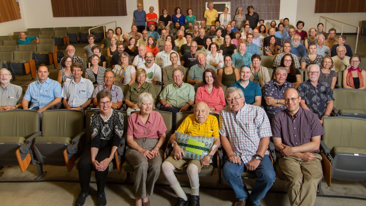 In August 2016, a crowd gathered to celebrate Mel Green's 100th birthday, with lunch and a special Storer Endowment seminar on fly genetics presented by University of Iowa Professor Pamela Geye. Geye became a collaborator of Green's during her postdoctoral studies. David Slipher/UC Davis In August 2016, a crowd gathered to celebrate Mel Green's 100th birthday, with lunch and a special Storer Endowment seminar on fly genetics presented by University of Iowa Professor Pamela Geye. Geye became a collaborator of Green's during her postdoctoral studies. David Slipher/UC Davis