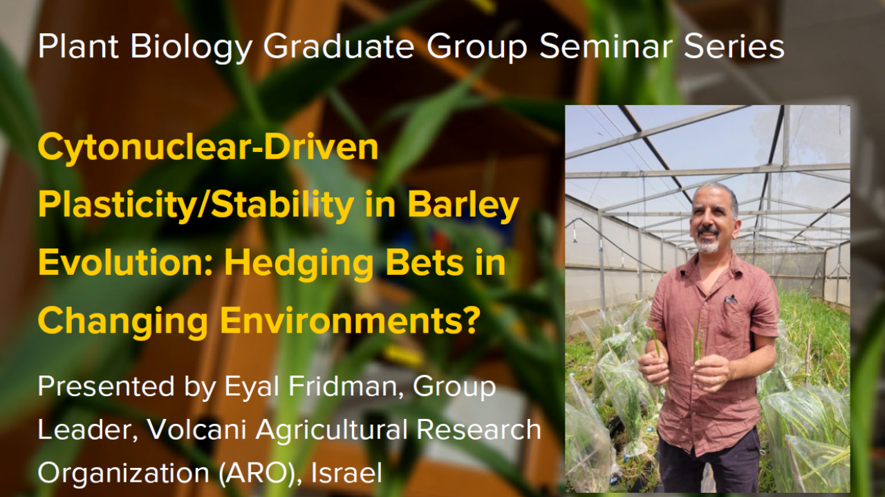 Plant graphic with seminar title and image of the presenter