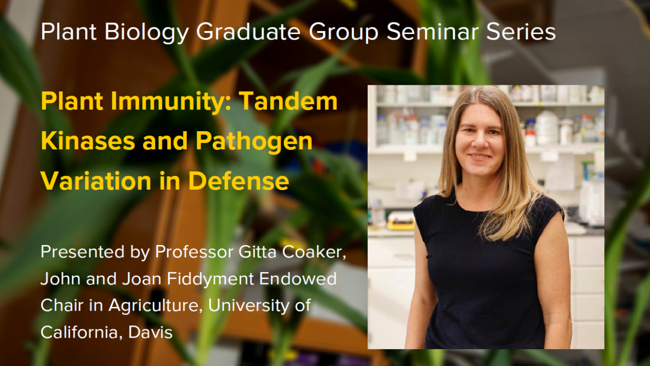 Plant graphic with seminar title, speaker name and title, and speaker photo