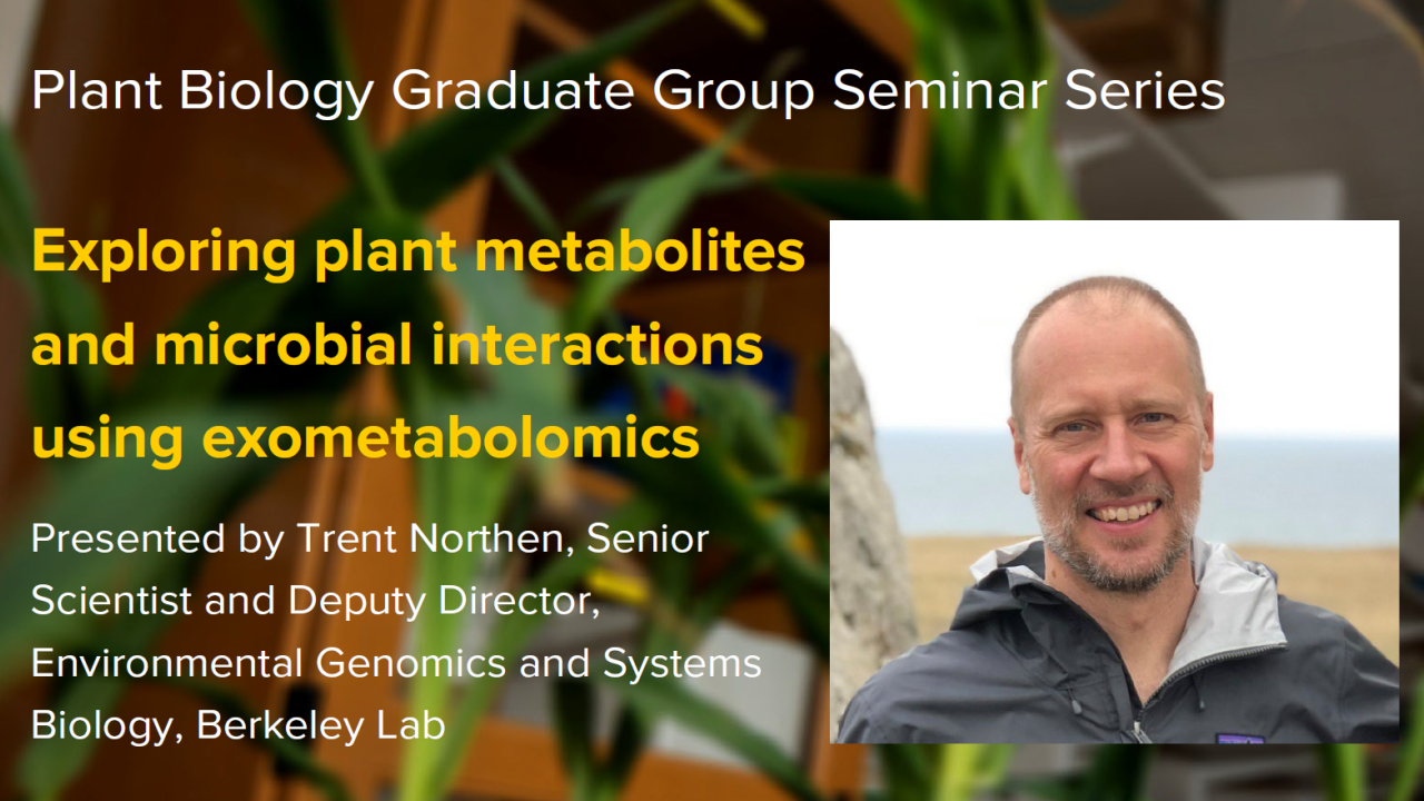 Plant graphic with seminar title, speaker name and title, and speaker photo