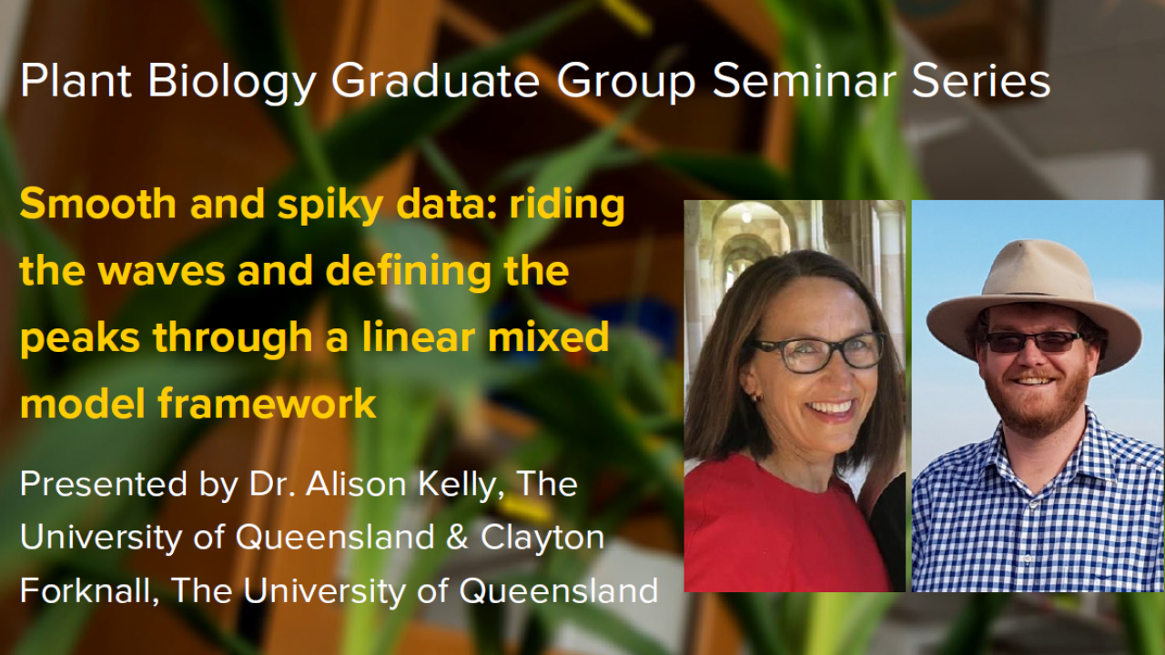 Plant graphic with seminar title, speaker name and title, and speaker photo