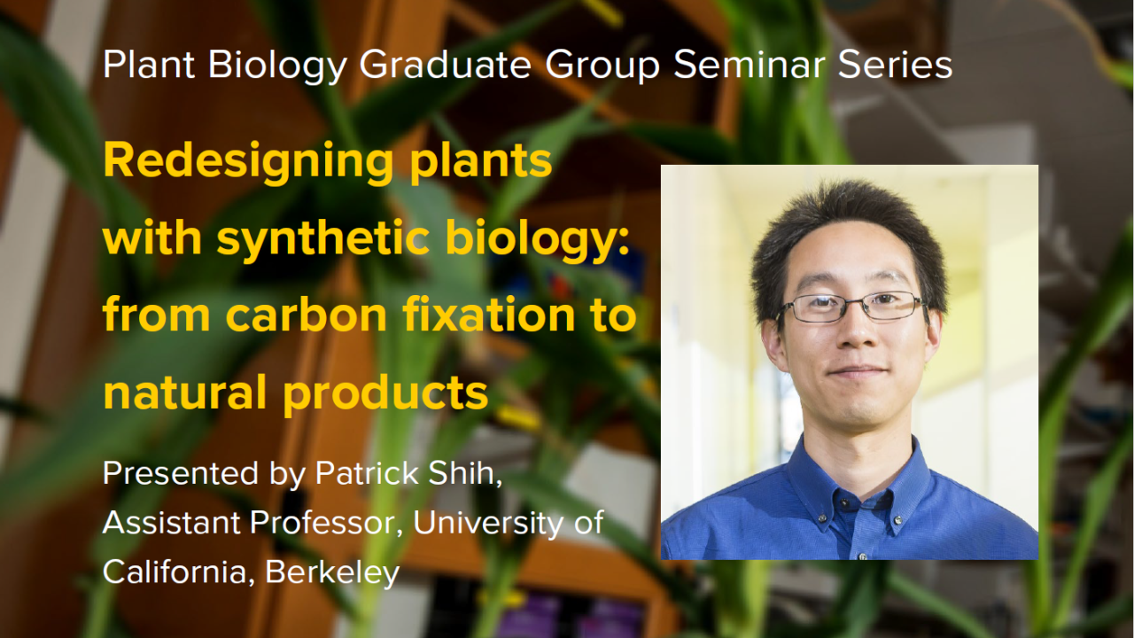 Plant graphic with seminar title, speaker name and title, and speaker photo