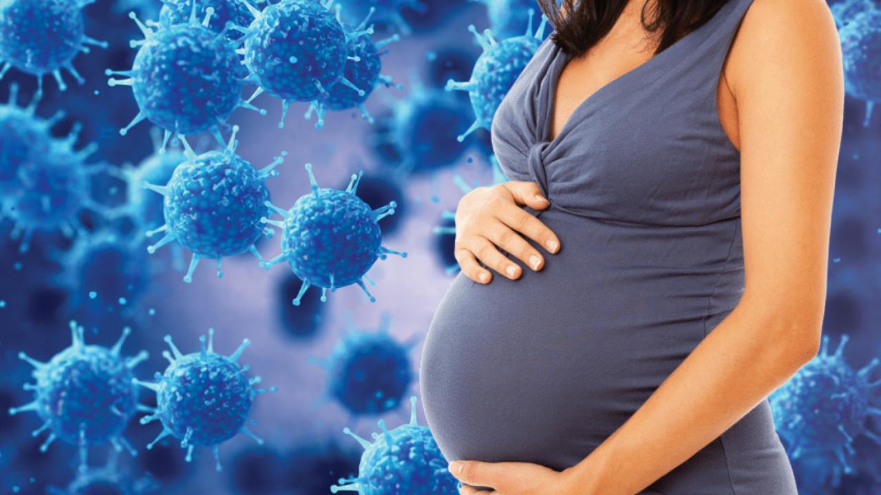 Pregnant woman on viral background