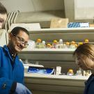 Faculty and students in lab