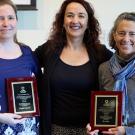 award winner Natalia caporale on left and elva Diaz on right, with CAMPOS faculty director, Verónica Martínez-Cerdeño in middle