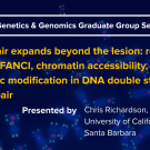 Dark blue graphic with seminar title, speaker name and speaker title