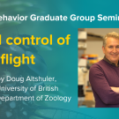 Blue graphic with seminar title, speaker name and title, and speaker photo