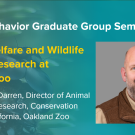 Blue graphic with seminar title, speaker name and title, and speaker photo