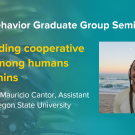 Blue graphic with seminar title, speaker name and title, and speaker photo