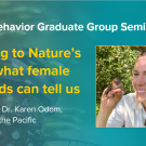 Blue graphic with seminar title, speaker name and title, and speaker photo