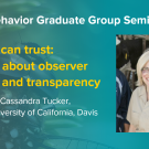 Blue graphic with seminar title, speaker name and title, and speaker photo