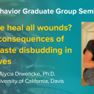 Blue graphic with seminar title, speaker name and title, and speaker photo
