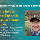 Blue graphic with seminar title, speaker name and title, and speaker photo