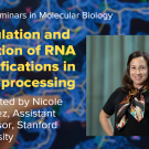 Blue graphic with seminar title, speaker name and title, and speaker photo