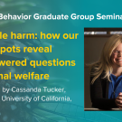 Blue graphic with seminar title, speaker name and title, and speaker photo
