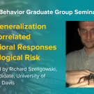 Blue graphic with seminar title, speaker name and title, and speaker photo