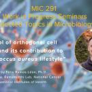 Seminar flyer for UC Davis Microbiology and Molecular Genetics. Text reads “Control of orthogonal cell division and its contribution to Staphylococcus aureus lifestyle,” featuring Félix Ramos-León.