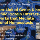 Seminar poster featuring a man in a lab coat and a molecular biology background.