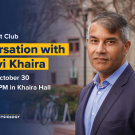 A simple graphic for the guest speaker event featuring Ravi Khaira with his portrait