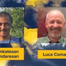 Graphic with headshots of two male faculty members