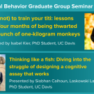 Blue graphic with seminar titles, speaker names and titles, and speaker photos