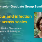Blue graphic with seminar title, speaker name and title, and speaker photo